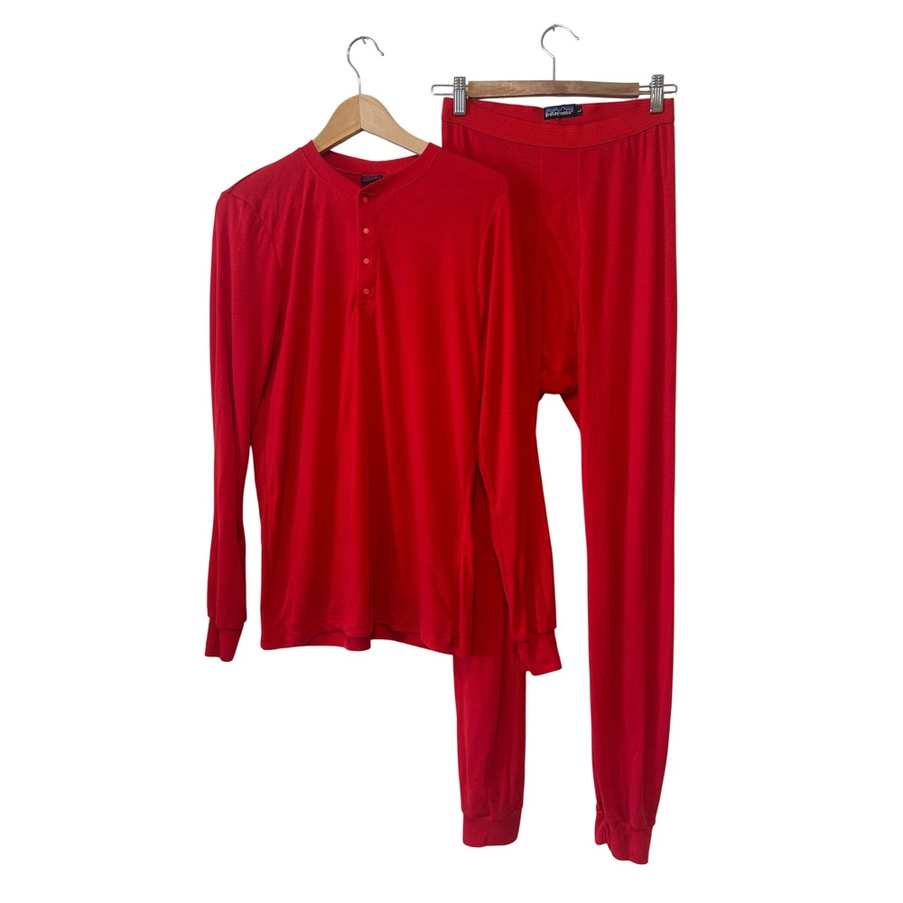 Vintage Patagonia Mens Base Layer Set Size L Red Capilene Henley & Pants USA